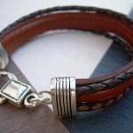Mens Leather Bracelet , Antique Brown And Saddle..