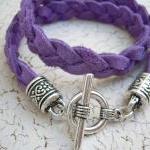 Purple Leather Bracelet, Flat Braided Suede