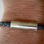 Black Braid Mens Leather Bracelet With Stainless..