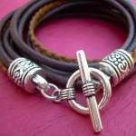 Womens Leather Bracelet, Five Strand, Double Wrap,..