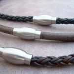 Mens Leather Necklace With Stainless Steel..