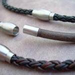 Mens Leather Necklace With Stainless Steel..