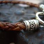 Natural Light Brown Braided Leather Bracelet With..