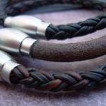 Mens Leather Bracelet With Stainless Steel..
