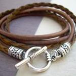 Triple Wrap Leather Bracelet With Toggle Clasp,..