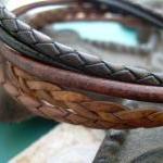 Womens Leather Bracelet, Five Strand, Metallic..