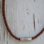 Mens Leather Necklace, Saddle Braid, Stainless..