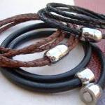 Mens Leather Bracelet - Double Wrap - With..