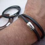 Mens Leather Bracelet - Double Wrap - With..