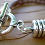 Men's Leather Bracelet Toggle Closure..