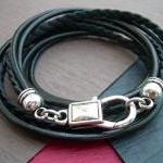 Leather Bracelet, Triple Wrap, Unisex, Mens,..
