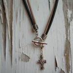 Mens Leather Necklace - Double Strand - Lobster..