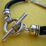 Leather Bracelet, Antique Silver/ Double Strand,..