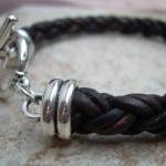 Mens Leather Bracelet, Natural Antique Brown, With..