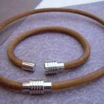 Leather Bracelet And Leather Necklace, Two Piece..