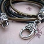 Womens Leather Bracelet, Five Strand, Double Wrap,..