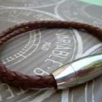 Mens Braided Leather Bracelet, Double Saddle, With..