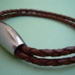 Mens Braided Leather Bracelet, Double Saddle, With..