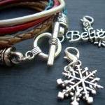 Womens Christmas Bracelet, Leather, Five Strand,..
