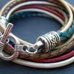 Womens Christmas Bracelet, Leather, Five Strand,..