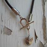 Toggle Closure Brown Leather Necklace Mens /..