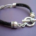 Black Braided Leather Bracelet, Infinity Bracelet,..