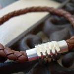 Mens Leather Bracelet With Stainless Steel..