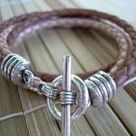 Leather Bracelet, Two Strand, Double Wrap, Natural..