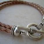Leather Bracelet, Toggle Clasp, Double Natural..