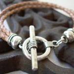 Leather Bracelet, Toggle Clasp, Double Natural..