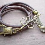 Womens Antique Brown Leather Bracelet, Antique..