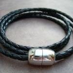 Mens Braided Leather Bracelet - Double Wrap -..