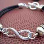 Black Leather Bracelet, Infinity Bracelet, Toggle..