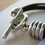 Men's Leather Bracelet Toggle Closure..
