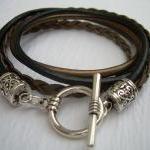 Womens Leather Bracelet , Metallic Gold Bronze And..