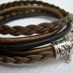 Womens Leather Bracelet , Metallic Gold Bronze And..