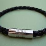 Natural Black Braided Mens Leather Bracelet With..