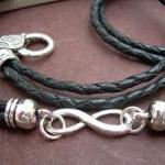 Black Braided Leather Bracelet, Infinity Bracelet,..