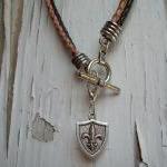 Mens Leather Necklace - Double Strand Silver..