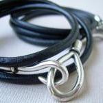 His And Her Triple Wrap Black Leather Bracelets..