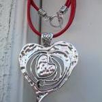 Leather Necklace, Heart Pendant, Red