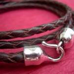 Leather Bracelet , Brown Braided, Double Strand,..