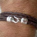 Leather Bracelet , Brown Braided, Double Strand,..