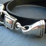 Flat Leather Bracelet, Black, Double Wrap, Mens,..