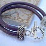 Leather Bracelet, Womens, Metallic Purple, Double..