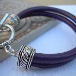 Leather Bracelet, Womens, Metallic Purple, Double..