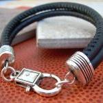 Leather Bracelet , Black Stitched Nappa Leather..