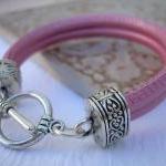 Leather Bracelet, Womens, Metallic Pink, Double..