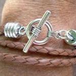 Mens Unisex Leather Bracelet Two Strand Double..