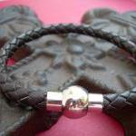 Brown Leather Bracelet With Stainless Steel..
